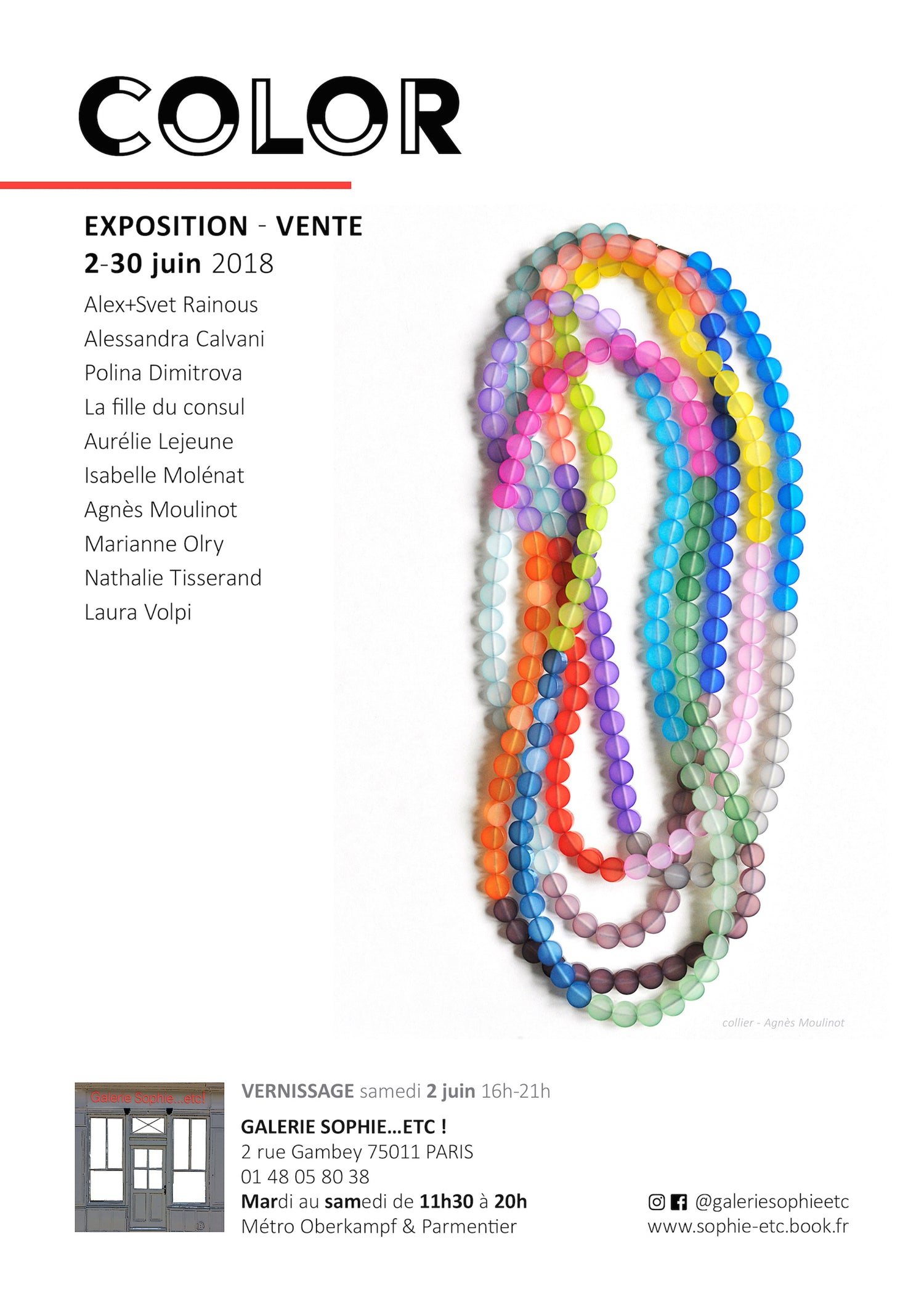Affiche exposition"Color" présentée à la galerie en 2018.