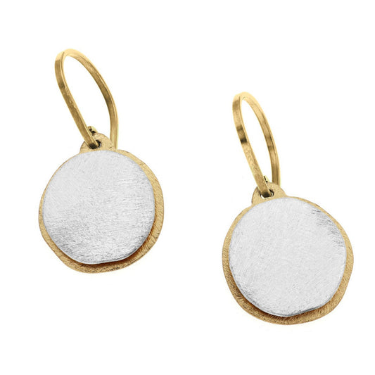 Boucles d'oreilles forme galet façonnées en argent et argent doré, fermoirs crochets.