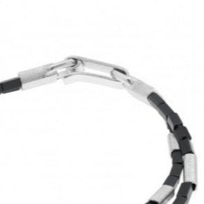 Bracelet double rangs perles d'hématites rectangulaires grises,perles et fermoir argent