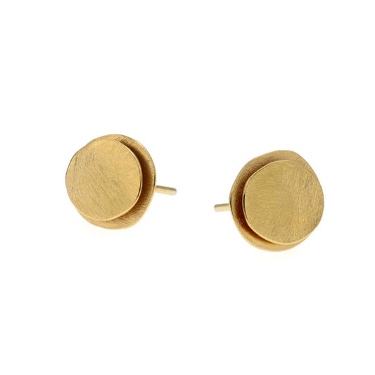 Clous d'oreilles forme galet en argent doré et brossé,diamètre 1cm.