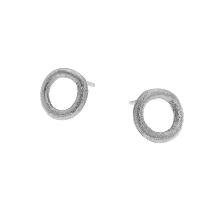 Clous d'oreilles petits cercles en argent texturé