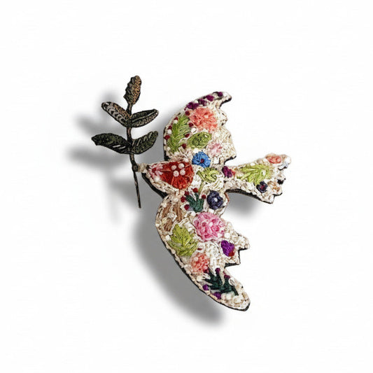 Broche Oiseau de la Paix - Brodée à la main